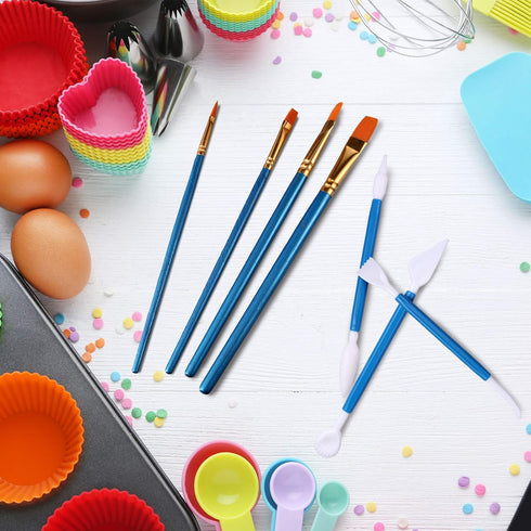 24 Pieces Cookie Decorating Fondant Cake Decorating Tool Set Include Brushes Sugar Stir Needle Fondant Modeling Tool Elbow and Straight Tweezer(Bl...