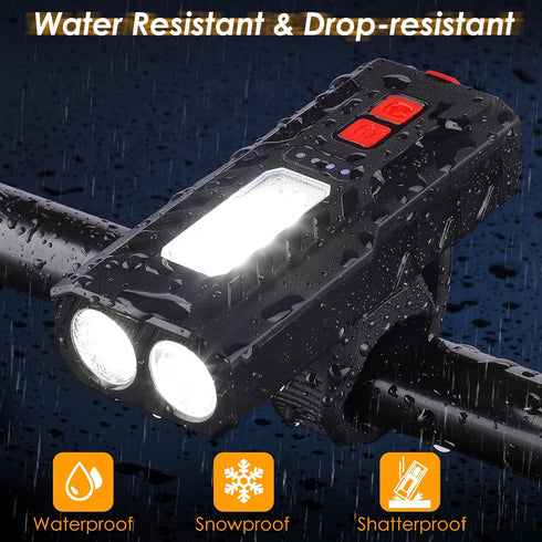 USB Rechargeable Bike Lights Set, 6 Modes Bicycle Front Headlight and Back Taillight, 3000LM Water Resistant Bicycle Lights Front and Rear for Nig...