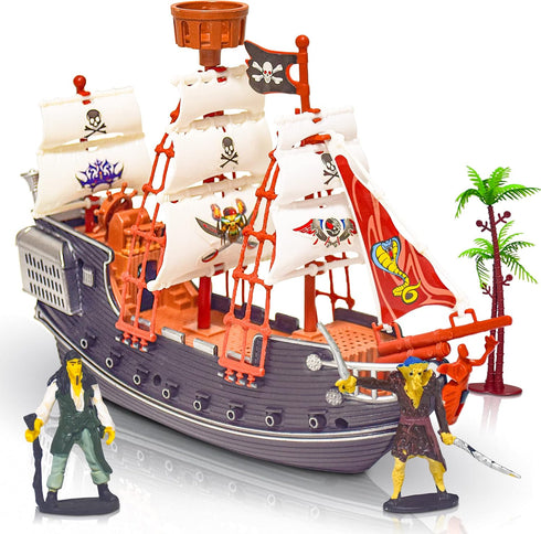 ArtCreativity 10 Inch Pirate Boat, Detailed Pirate Ship Toy Playset with 2 Pirate Action Figures & Tree, Fun Pirate Party Favor and Prize, Best Gi...