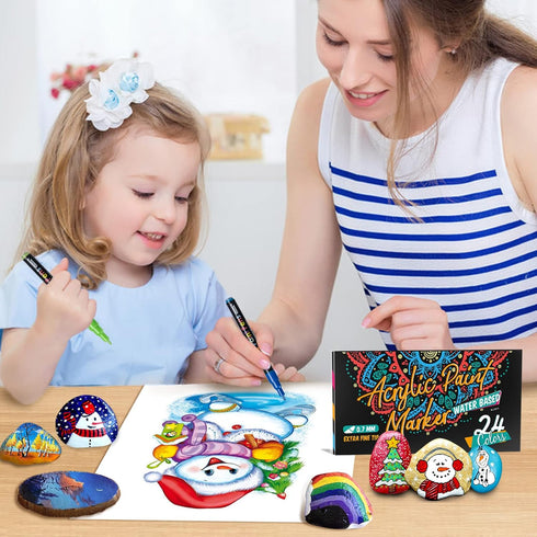 JR.WHITE Acrylic Paint Pens Paint Markers Set of 24: Extra Fine Point Acrylic Markers For Rock Painting Wood Glass Fabric Ceramic For Adults Kids ...