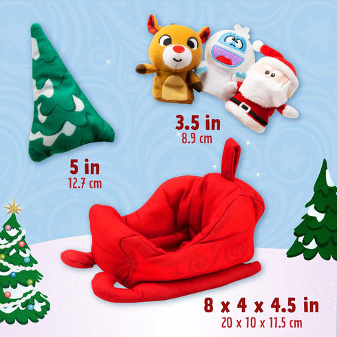 KIDS PREFERRED Christmas Rudolph The Red-Nosed Reindeer Finger Puppet Playset with Sleigh, 5 Pieces, Christmas Stuffed Animal Plush Toys, Finger H...