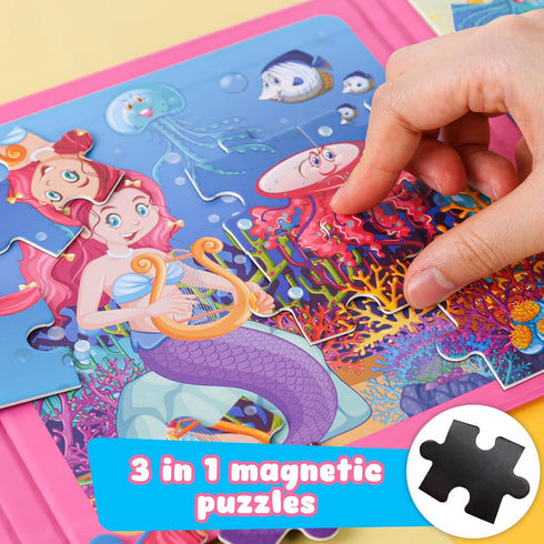 3 otters Magnetic Puzzles for Toddlers, Magnetic Travel Puzzles Book Fairytale Wooden Magnetic Puzzles for Toddlers Road Trip...