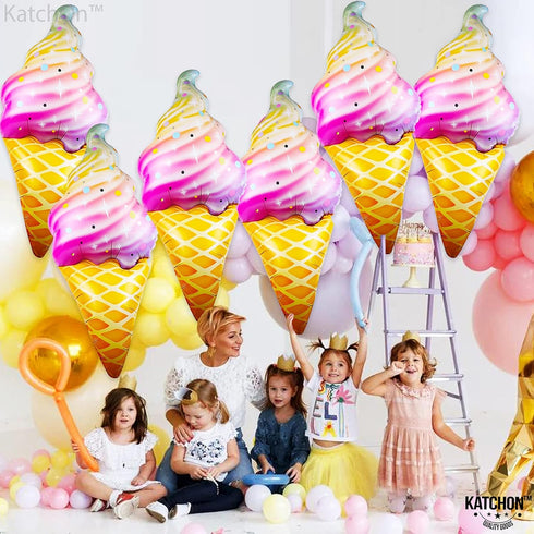 KatchOn, Ice Cream Balloons - Big 37 Inch, Pack of 6 | Ice Cream Party Decoration | Icecream Cone Balloons for Birthday Party Decorations | Summer...