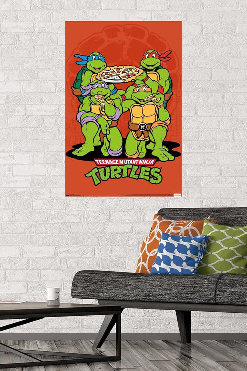 Nickelodeon Teenage Mutant Ninja Turtles - Pizza Wall Poster, 34L" x 22.4W", Premium Poster & Mount Bundle...