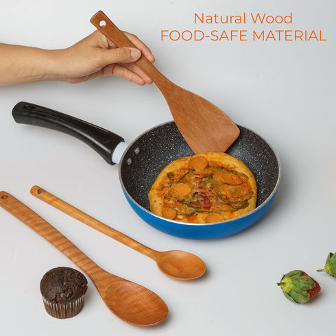 Wooden Spoons for Cooking, 3-Piece Wooden Utensil Set, Wooden Spoons and Spatula for Cooking, Serving, Natural Wood, Non-Stick, Smooth Surface, La...