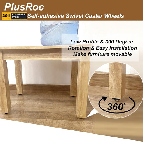 PlusRoc 4 Pack Stainless Steel Self Adhesive Caster Wheels for Mop Bucket, Load Capacity 28LBS Per Wheel for Furniture...