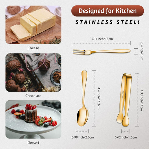 Cunhill 24 Pcs Charcuterie Accessories Mini Cocktail Tongs Small Serving Spoons and Appetizer Forks Stainless Steel Tongs Charcuterie Utensils for...