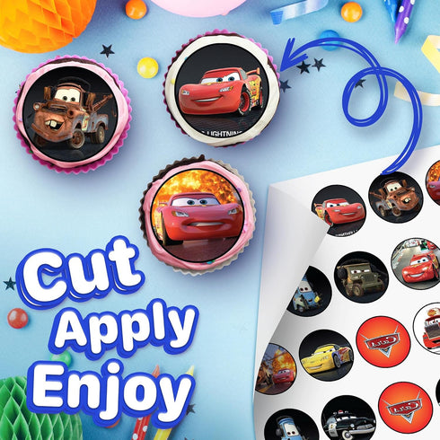 30 x Edible Cupcake Toppers – Cars Lightning McQueen Themed Collection of Edible Cake Decorations | Uncut Edible on Wafer Sheet...
