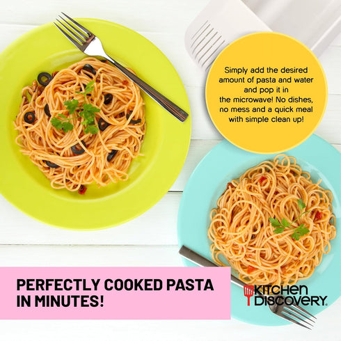 Microwave Pasta Cooker- No Waiting, No Mess, No Stick Microwave Pasta Cooker with Strainer Lid Ready In As Little As 10 Minutes for up to 4 Servin...
