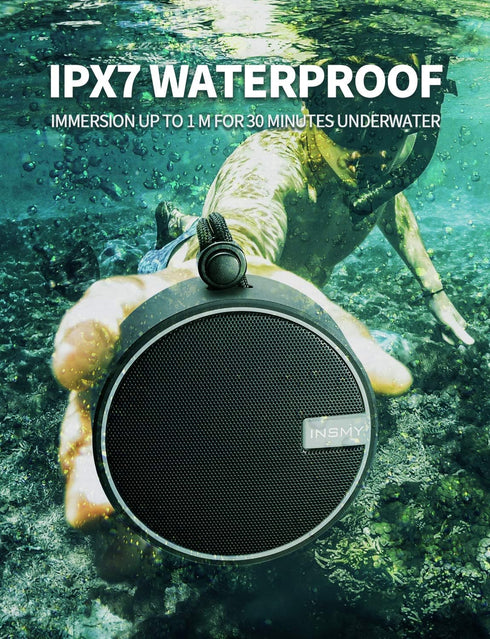 INSMY C12 IPX7 Waterproof Shower Bluetooth Speaker, Portable Small Speaker, Speakers Bluetooth Wireless Loud Clear Sound Support TF Card Suction C...