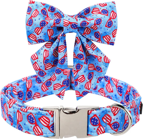 ARING PET American Flag Dog Collar-Summer Patriotic Dog Collar with Sailor Bowtie, Adjustable 4th of July Dog Collars with Metal Buckle...