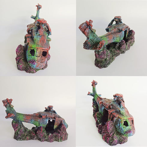 Fish Tank Decoration Helicopter Ruins Landscaping Fish Shrimp Shelter Resin Stone Tank Decoration Turtle Tank Decoration...