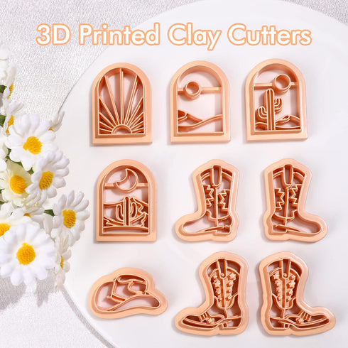 Puocaon Western Polymer Clay Cutters - 9 Pcs Clay Cutters for Earrings Making, Cowboy Hat Boot Clay Cutters Set, Rising Sun Clay Jewelry Cutters, ...