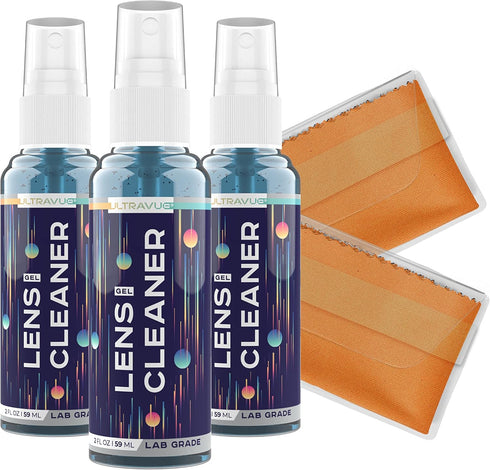 Eyeglass Gel Lens Cleaner Spray Kit - 3 x 2oz Gel Eyeglasses Cleaner Spray Bottle + 2 Microfiber Cloth for Cleaning - Safe for All Lenses (AR Coat...