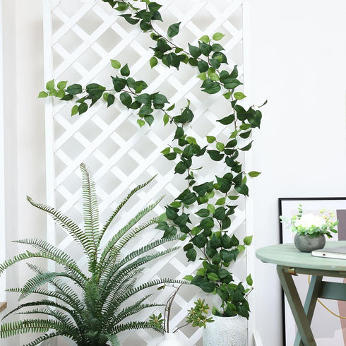 2 Strands Artificial Scindaps Vines Garland 73" Fake Vine with Silk Green Leaves Faux Hanging Plants Greenery Decoration for Bedroom Wall Party We...