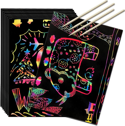 Scratch Art Rainbow Paper 36 Sheets, Colorful Magic Papers Black Scratch it Off Art Crafts Notes Boards with 4 Scratch Pen for Kids Easter Basket ...