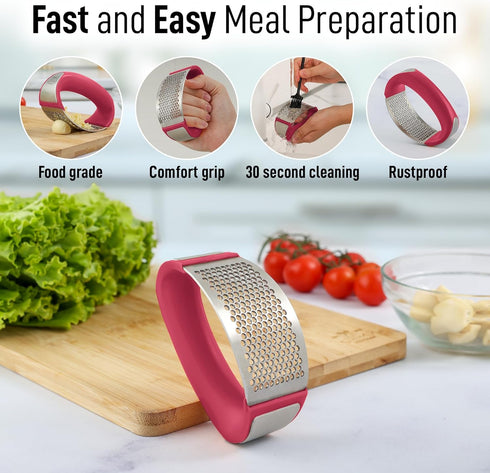 Zulay Kitchen Stainless Steel Garlic Press Rocker Set - Premium Garlic Mincer Garlic Crusher - New Innovative Garlic Crusher with Peeler and Scrap...