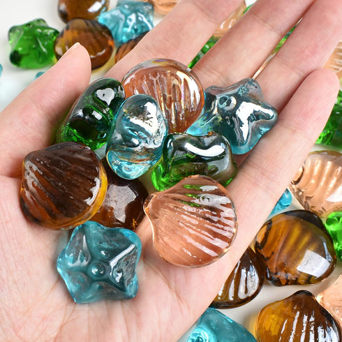 Seashell Starfish Glass Vase Filler Decorative Stars Shells Shape Premium Glass Beads Gems Aquarium Pebbles Decorative Table Scatter Decor 1.3 LB ...