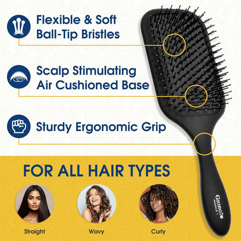 Giorgio Detangling Paddle Brush - Large Air Cushion Paddle Brush with Ball Tip Tourmaline Bristles-Anti Static Paddle Brush for Men and Women Hair...