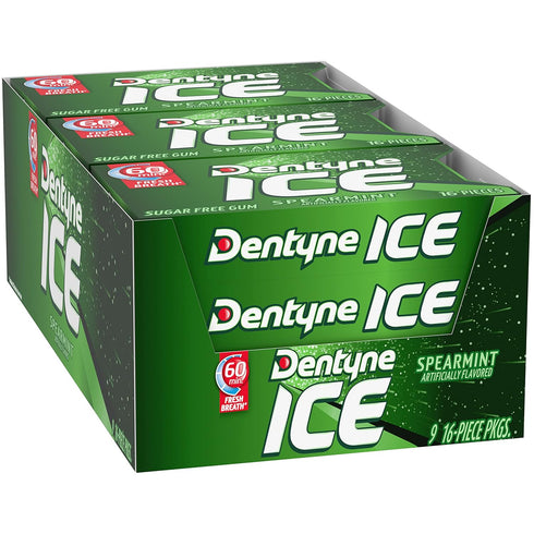 Dentyne Ice Spearmint Sugar-Free Chewing Gum, 9 Packs of 16 Pieces (144 Total Pieces)...