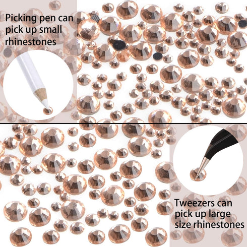 LPBeads 6400 Pieces Champagne Hotfix Rhinestones Flat Back 5 Mixed Sizes Crystal Round Glass Gems with Tweezers and Picking Rhinestones Pen...