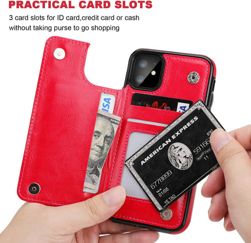 for iPhone 11 Wallet Case with Card Holder,OT ONETOP PU Leather Kickstand Card Slots Case,Double Magnetic Clasp and Durable Shockproof Cover for i...
