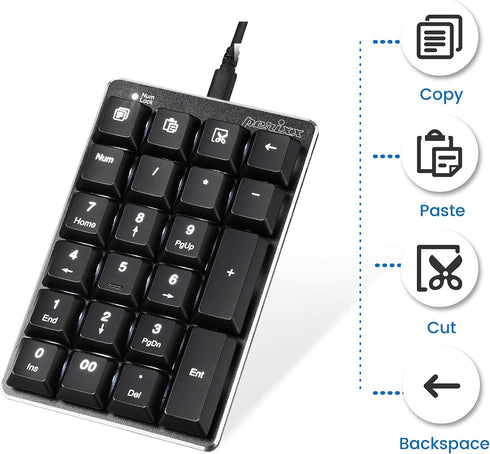 Perixx PERIPAD-303B, Backlit Mechanical Numeric Keypad - USB - Office Shortcut Keys - Full Size 22 Keys - Kailh Brown Switch Keys...