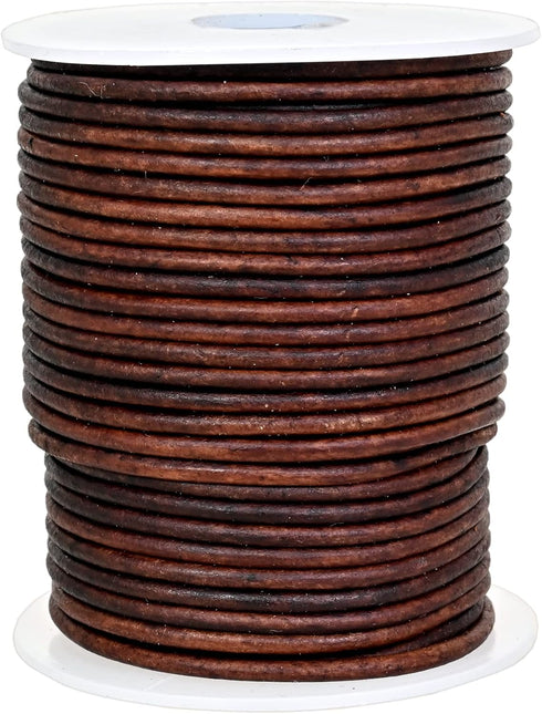 GENIQUE Real/Genuine Round Leather Cord for Jewelry Making, Leather String Cord for Crafting, Necklace, Bracelets, Braiding, Wraps (2mm, Antique B...