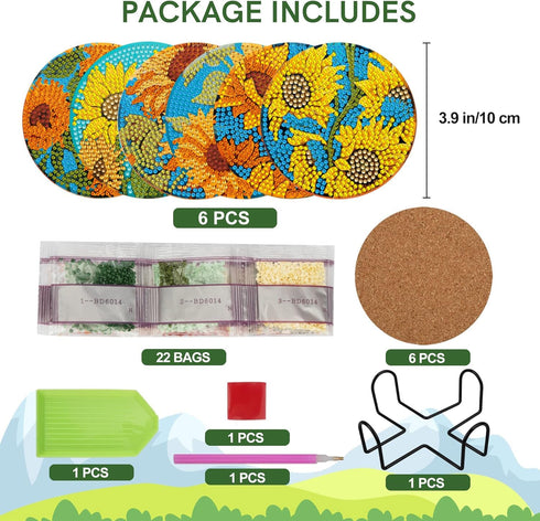 6 PCS Sunflower Diamond Painting Art Coaster Set Diamond Art Coasters Small Diamond Painting Coasters Kit Beginners Adults Art Craft Supplies...