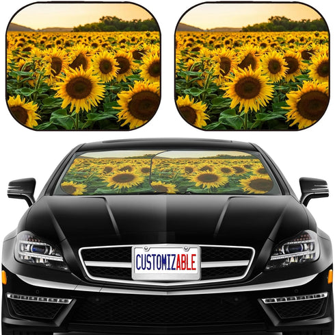 MSD Car Sun Shade Windshield Sunshade Universal Fit 2 Pack, Block Sun Glare, UV and Heat, Protect Car Interior, Image ID: Sunflower Field in Sunny...
