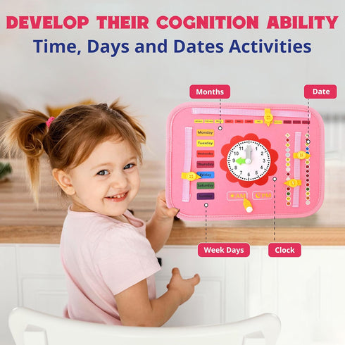 Toddler Busy Board for 1 Year Old + Busy Book for Toddlers 1-3 with 25+ Educational Activities, Airplane Travel Essentials for Kids (Pink)...