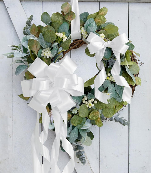 HUIHUANG White Satin Wired Ribbon 1-1/2 inch White Double-faced Satin Wire Ribbon for Bows Making, Wreaths, Gift Wrapping, Holiday Home Decor, Cra...
