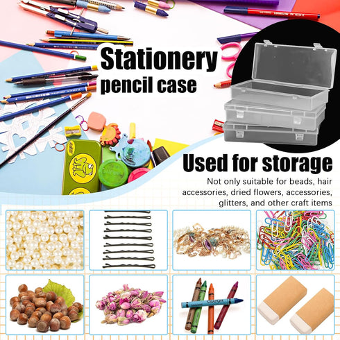 10 Pcak 6'' Plastic Storage Boxes, Small Storage Containers with Hinged Lids, Rectangle Clear Boxes for Beads, Jewelry, Game Pieces, Pens and Craf...