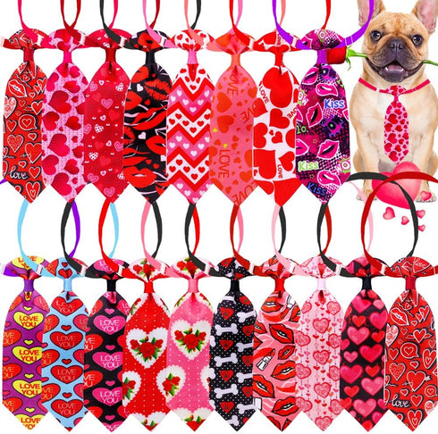 18pcs Valentines Day Dog Neck Ties, Bulk Adjustable Pink Red Small Dog Collar Ties, Valentines Day Love Rose Kiss Pattern Dog Ties for Holiday Dog...