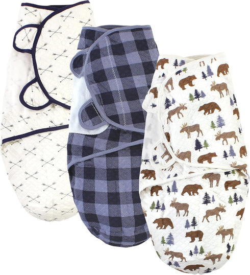 Hudson Baby Unisex Baby Quilted Cotton Swaddle Wrap 3pk, Moose Bear, 0-3 Months...