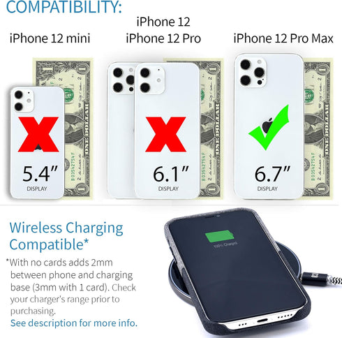 Dockem Luxe M1 Card Case for iPhone 12 Pro Max: Slim Canvas-Style Synthetic Leather Wallet Case with Built-in Metal Plate for Magnetic Mounting an...