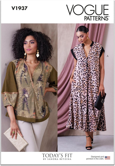Vogue Misses' Pleated Front Dress and Tunic Sewing Pattern Packet by Sandra Betzina, Design Code V1937, Sizes A-B-C-D-E-F-G-H-I-J, Multicolor...