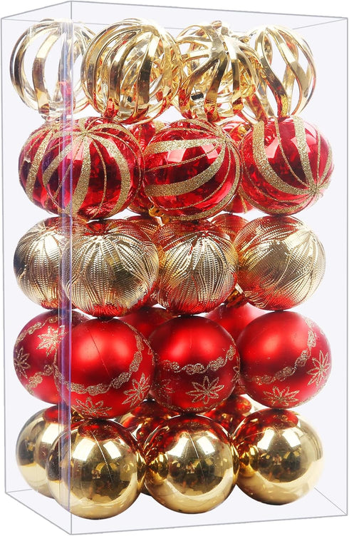 Christmas Ball Ornaments, 30 pcs 2.36" Shatterproof Baubles Set Red and Gold for Xmas Tree Decorations, Hanging Ornaments for Wedding Party...