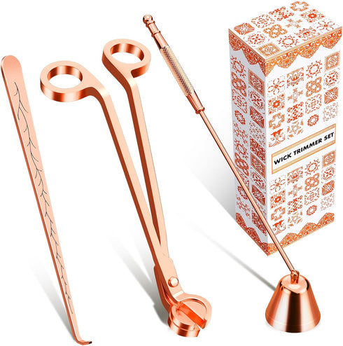 Calary 3 in 1 Candle Care Kit - Wick Trimmer, Snuffer & Dipper Set (Rose Gold)...