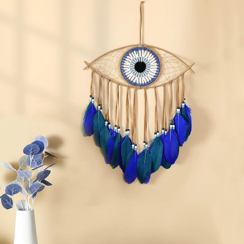 Holmgren Evil Eye Dream Catchers - Handmade Blue Dreamcatcher for Wall Art Apartment Decor, Good Luck Charm for Home Offices Living Spaces (Blue)...