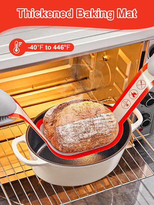 SMARTAKE 1-Pack Silicone Bread Sling for Dutch Oven, Reusable Sourdough Baking Mat with Long Handle, Non-Stick Easy Silicone Bread Sling Mat for T...