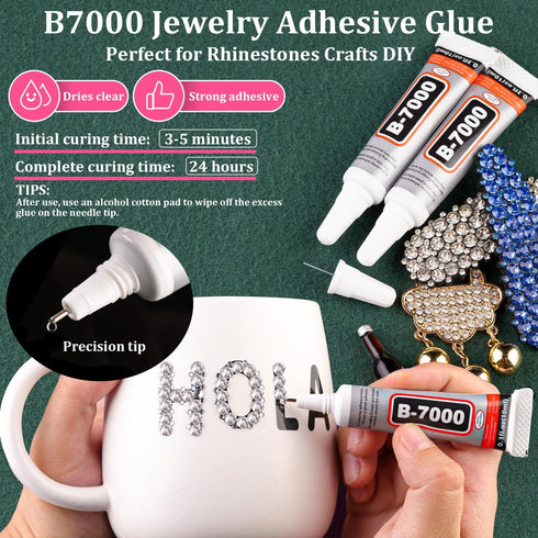 Resin Rhinestones for Crafting with B7000 Jewelry Glue, 2 Boxes Clear FlatBack Crystals with 3Pcs 10ml Glue for Bedazzling Crafts DIY Nail Art Mak...