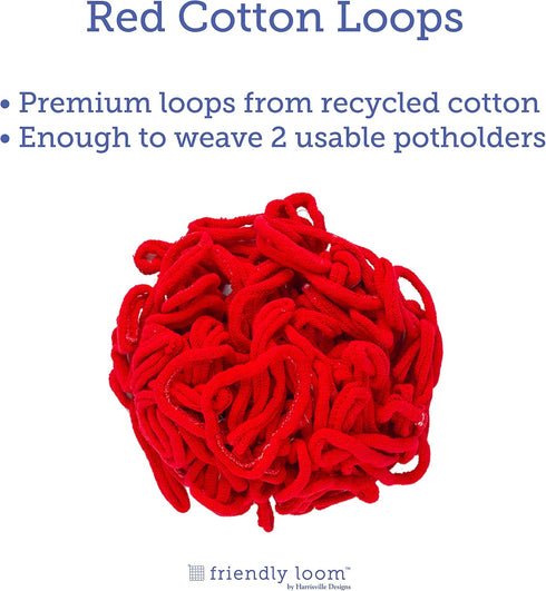Friendly Loom | 7” Traditional-Sized Red Potholder Weaving Loops | Craft 2 Cotton Potholders...