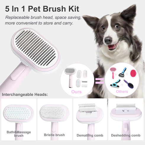 5 IN 1 Pet Grooming Brush Kit,Dog&Cat Self Cleaning Slicker Brush for Shedding.Dematting&Deshedding Dog Brush,Cat Hair Brush,Suitable for Small&La...