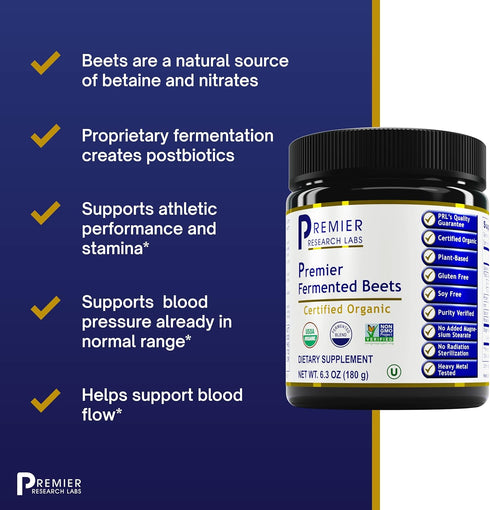 Premier Research Labs Fermented Beets - Gut Health Support Supplement for Women & Men* - Organic Beetroot Aids Digestive Health* - Fermented Beetr...
