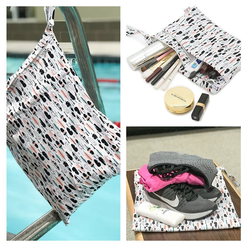 ALVABABY 3pcs Baby Cloth Diaper Wet Dry Bags Waterproof Reusable with Two Pockets Travel Beach Pool Daycare Soiled Baby Items Yoga Gym Bag for Swi...