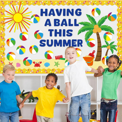 Summer Beach Ball Bulletin Board Decoration Set Summer Theme Bulletin Board Borders Summer Beach Ball Paper Cutouts Beach Ball Bulletin Boarder fo...