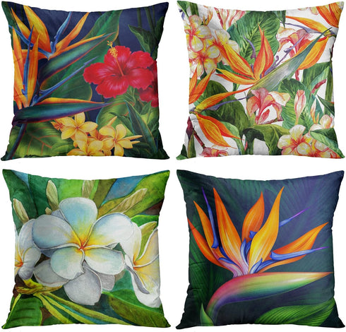 Britimes Throw Pillow Covers Floral Home Decor Set of 4 Pillow Cases Living Room Decorative 18 x 18 Inches Cushion Couch Sofa Pillowcases Hawaiian...