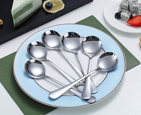 Kyraton 6-Piece Stainless Steel Round Soup Spoons - Dinner & Table Spoons, Silverware Set, Dishwasher Safe...