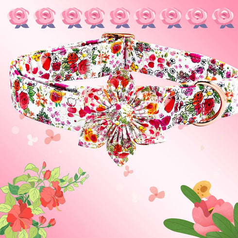 Elegant little tail Dog Collar with Flower, Floral Print Pet Collar Flower Dog Collar Summer Cute Dog Collar Adjustable Dog Collar for X-Large Dog...